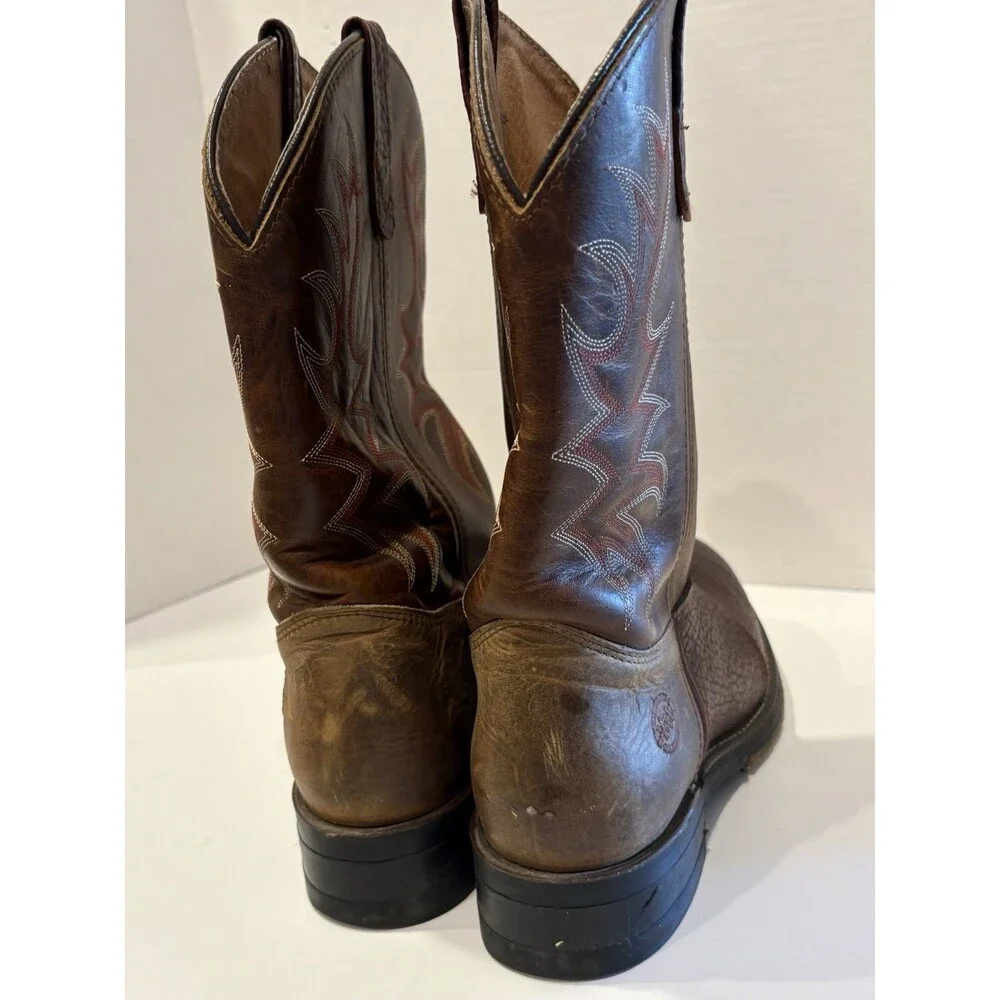 Double H 3690 Roper Work Boots Men’s 9.5D Steel Toe Brown USA Made Oil Resistant